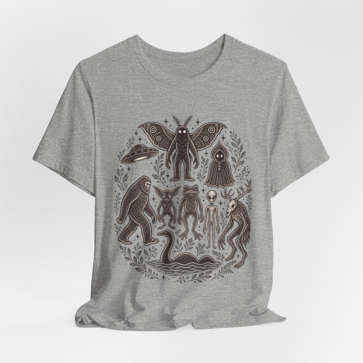 Legendary Cryptid Roster T-Shirt in Heather Prism Lilac - funny cryptid roster graphic tee, Barely Outdoorsy