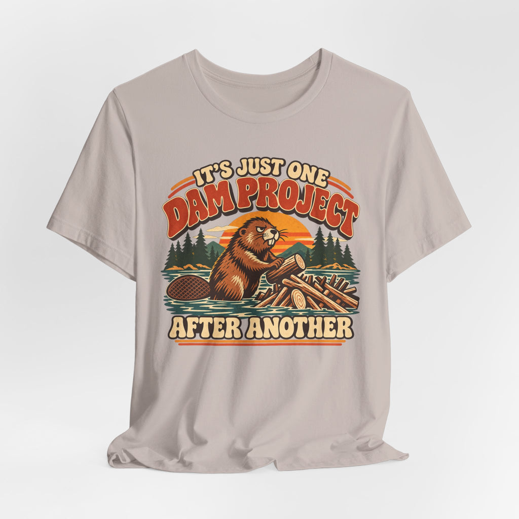 One Dam Project After Another Beaver T-Shirt in Heather Team Purple - funny beaver dam project pun humor graphic tee, Barely Outdoorsy