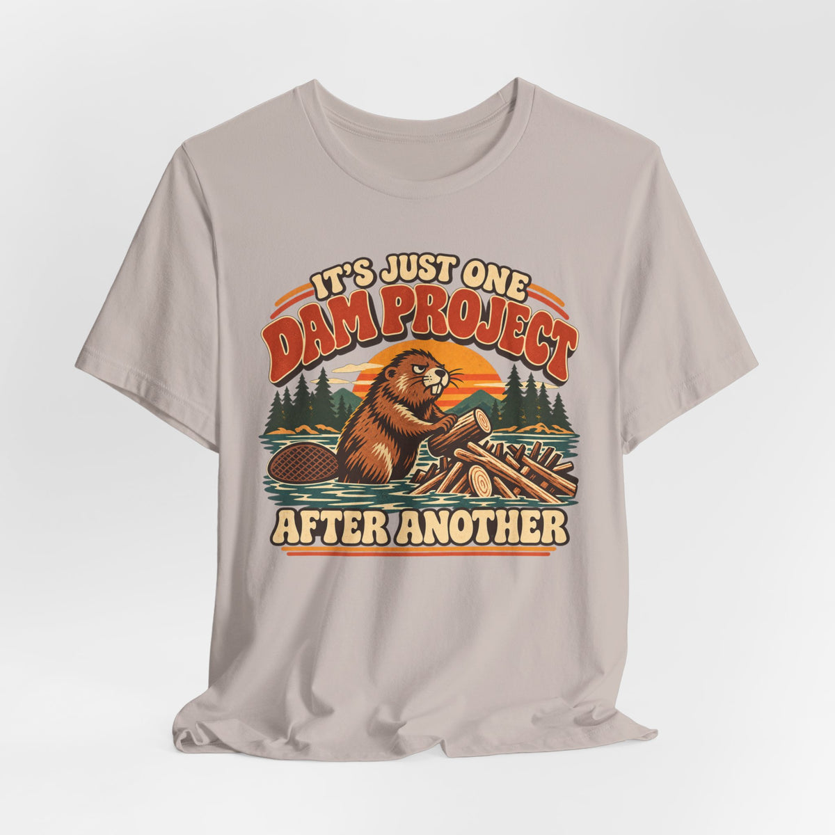 One Dam Project After Another Beaver T-Shirt in Heather Team Purple - funny beaver dam project pun humor graphic tee, Barely Outdoorsy