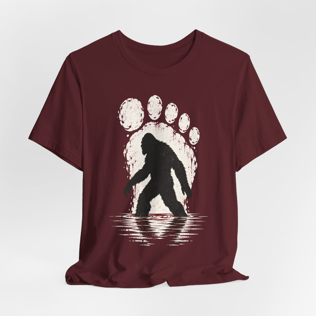Bigfoot Paw Print Silhouette T-Shirt in Athletic Heather - minimalist Sasquatch paw print graphic tee, Barely Outdoorsy Bella Canvas 3001