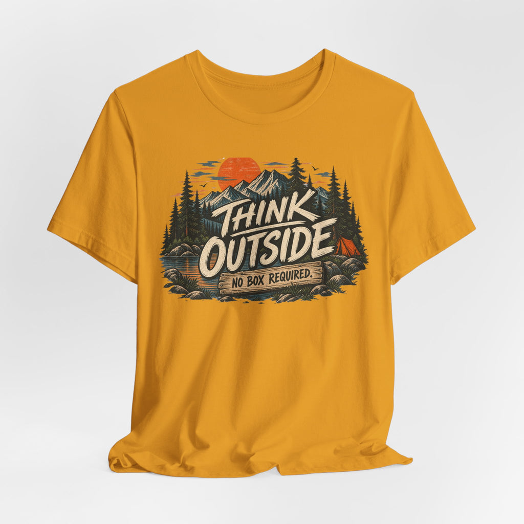 Think Outside No Box Required Tee in Black detail - nature thinking outside pun close-up graphic