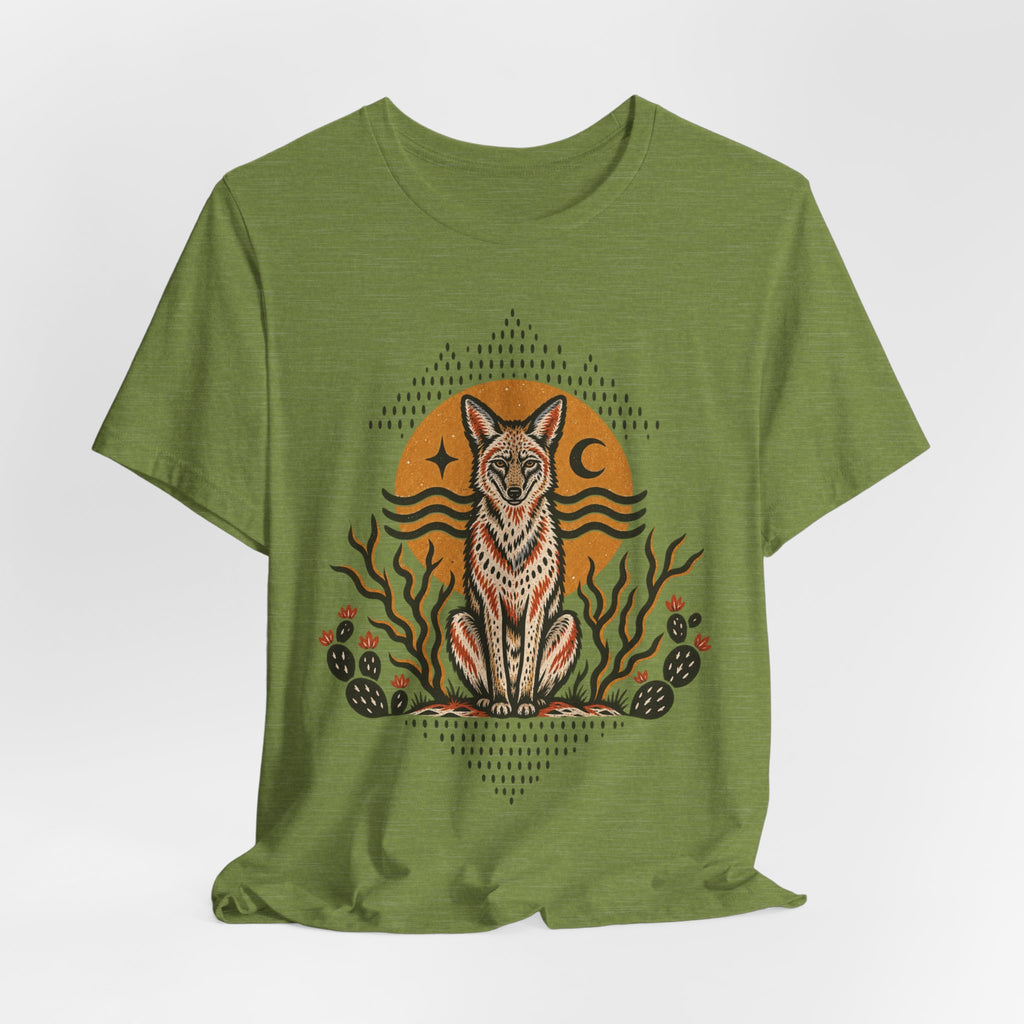 Desert Coyote Southwest T-Shirt in Heather Dusty Blue - Southwest desert coyote wildlife graphic tee, Barely Outdoorsy