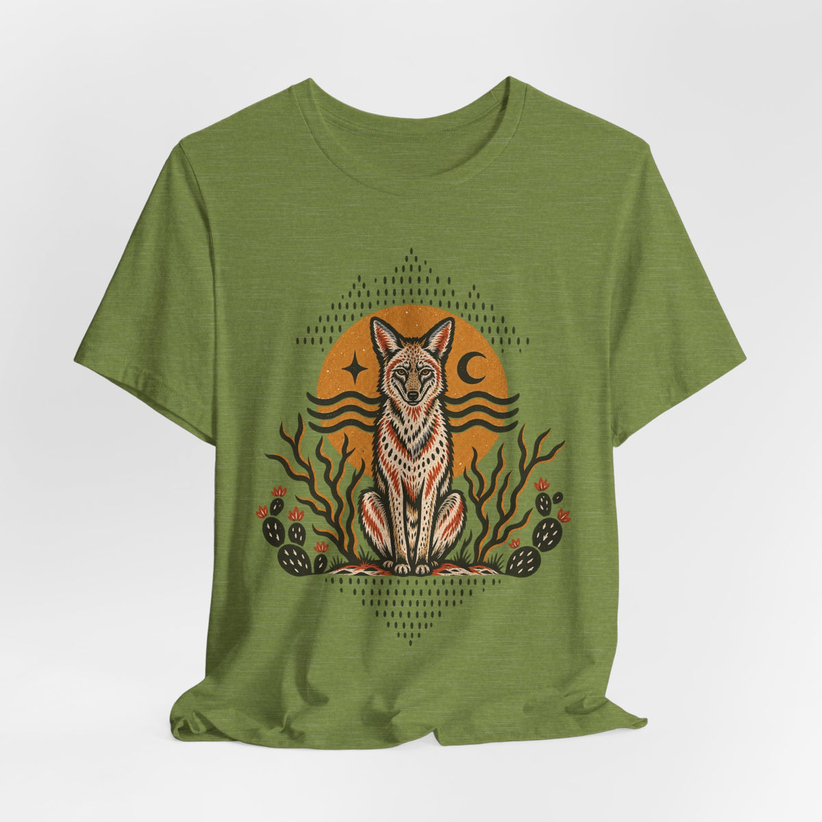 Desert Coyote Southwest T-Shirt in Heather Dusty Blue - Southwest desert coyote wildlife graphic tee, Barely Outdoorsy