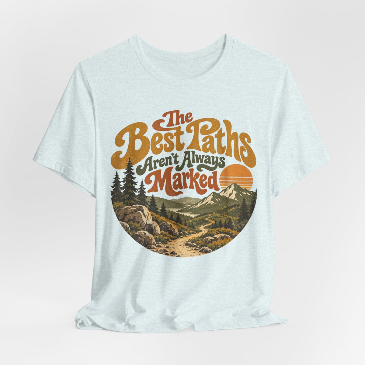 The Best Paths Aren't Always Marked T-Shirt in Athletic Heather - retro hiking adventure graphic tee, Barely Outdoorsy Bella Canvas 3001