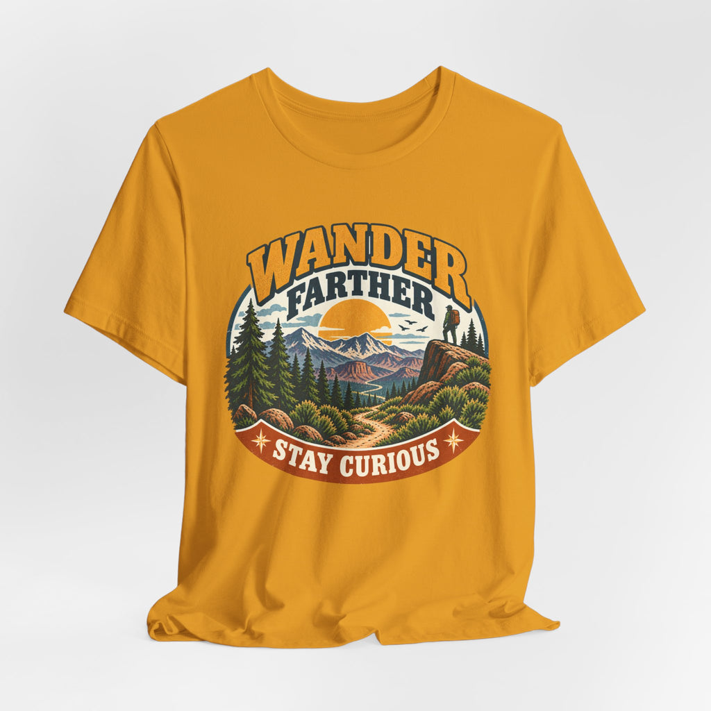 Wander Farther Stay Curious T-Shirt in Maroon - retro adventure hiking graphic tee, Barely Outdoorsy Bella Canvas