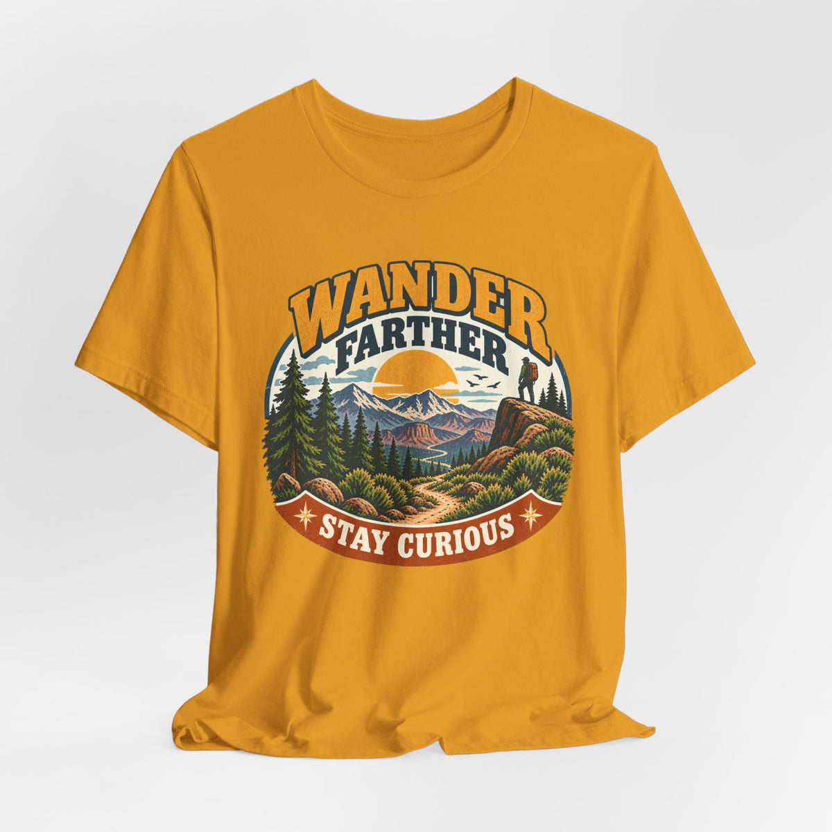 Wander Farther Stay Curious T-Shirt in Maroon - retro adventure hiking graphic tee, Barely Outdoorsy Bella Canvas