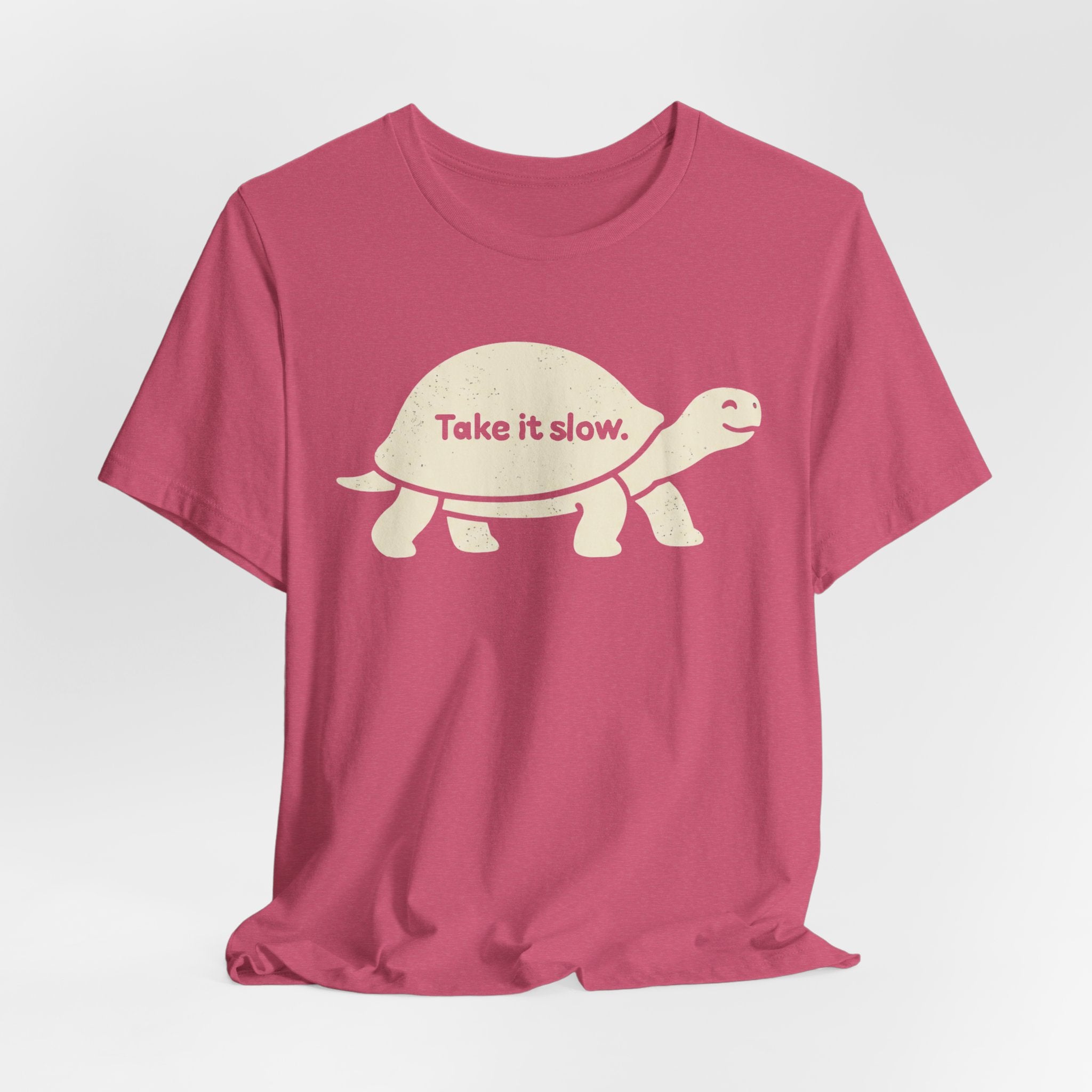 Take It Slow Tee in Heather Mustard - simple line art turtle slow living shirt, Barely Outdoorsy Bella Canvas 3001