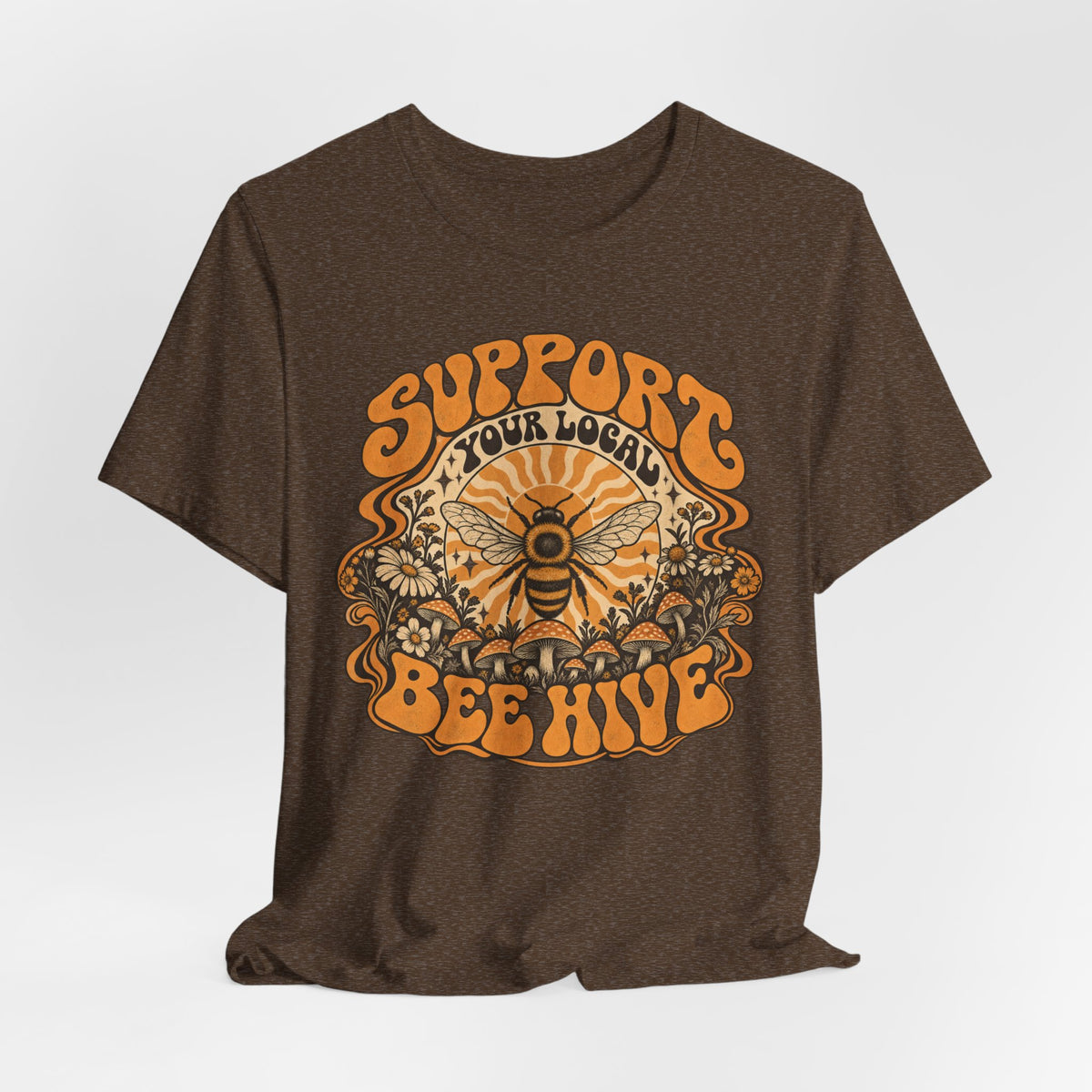Support Your Local Bee Hive T-Shirt in Heather Maroon - cottagecore bee hive graphic tee, Barely Outdoorsy