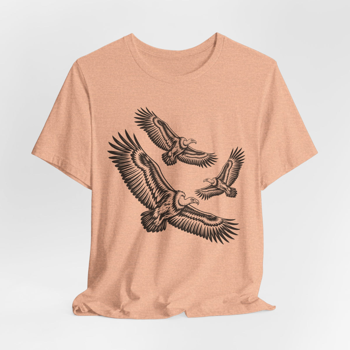Vultures in Flight Tee flat lay Athletic Heather - unisex crew neck vultures flight graphic tee, Barely Outdoorsy