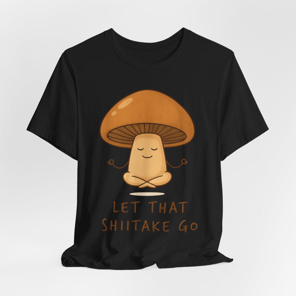 Let That Shiitake Go Tee in Heather Peach - shiitake pun funny nature graphic shirt, Barely Outdoorsy
