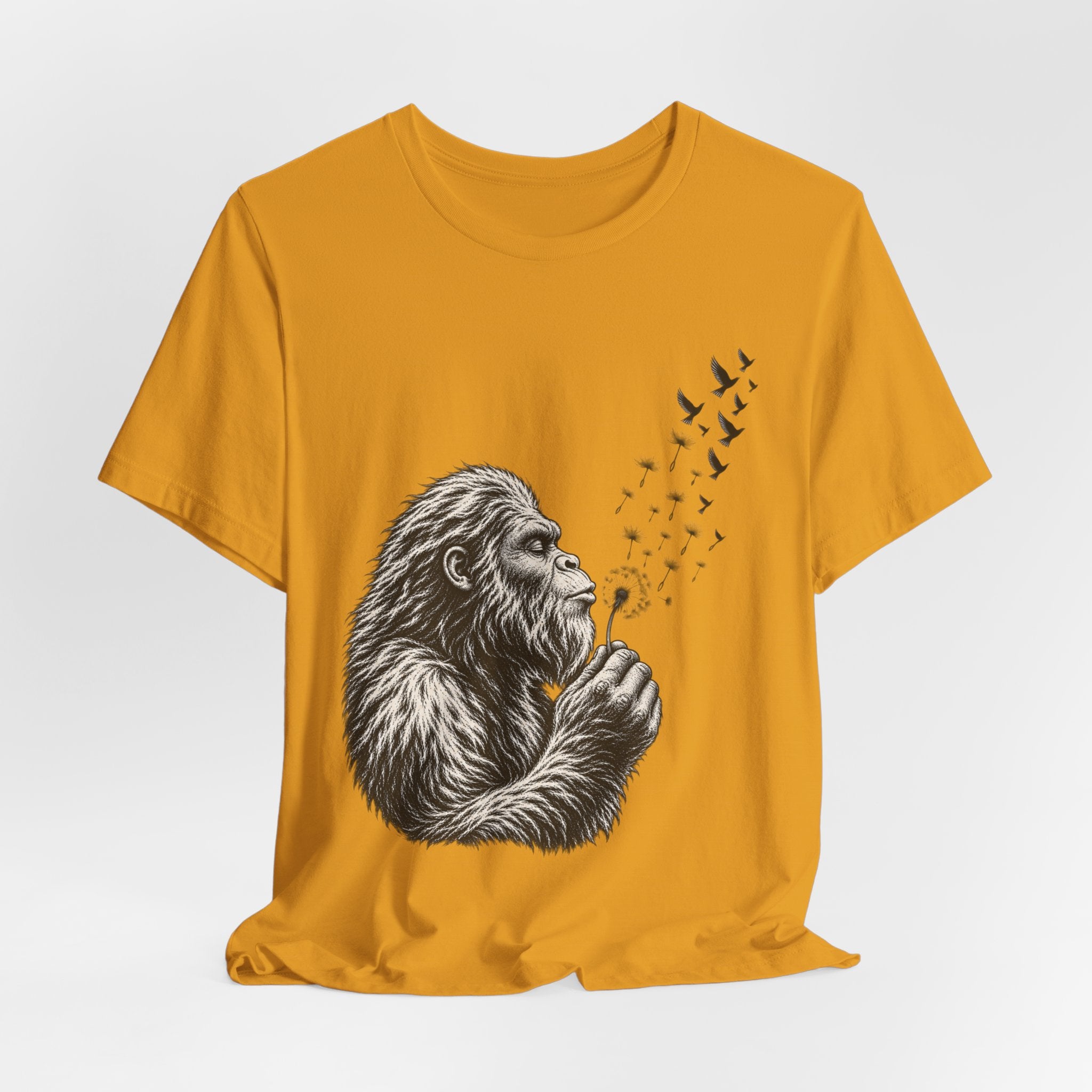 Bigfoot Blowing Dandelion Wishes Tee in Heather Prism Lilac - funny Sasquatch dandelion wish shirt, Barely Outdoorsy Bella Canvas 3001