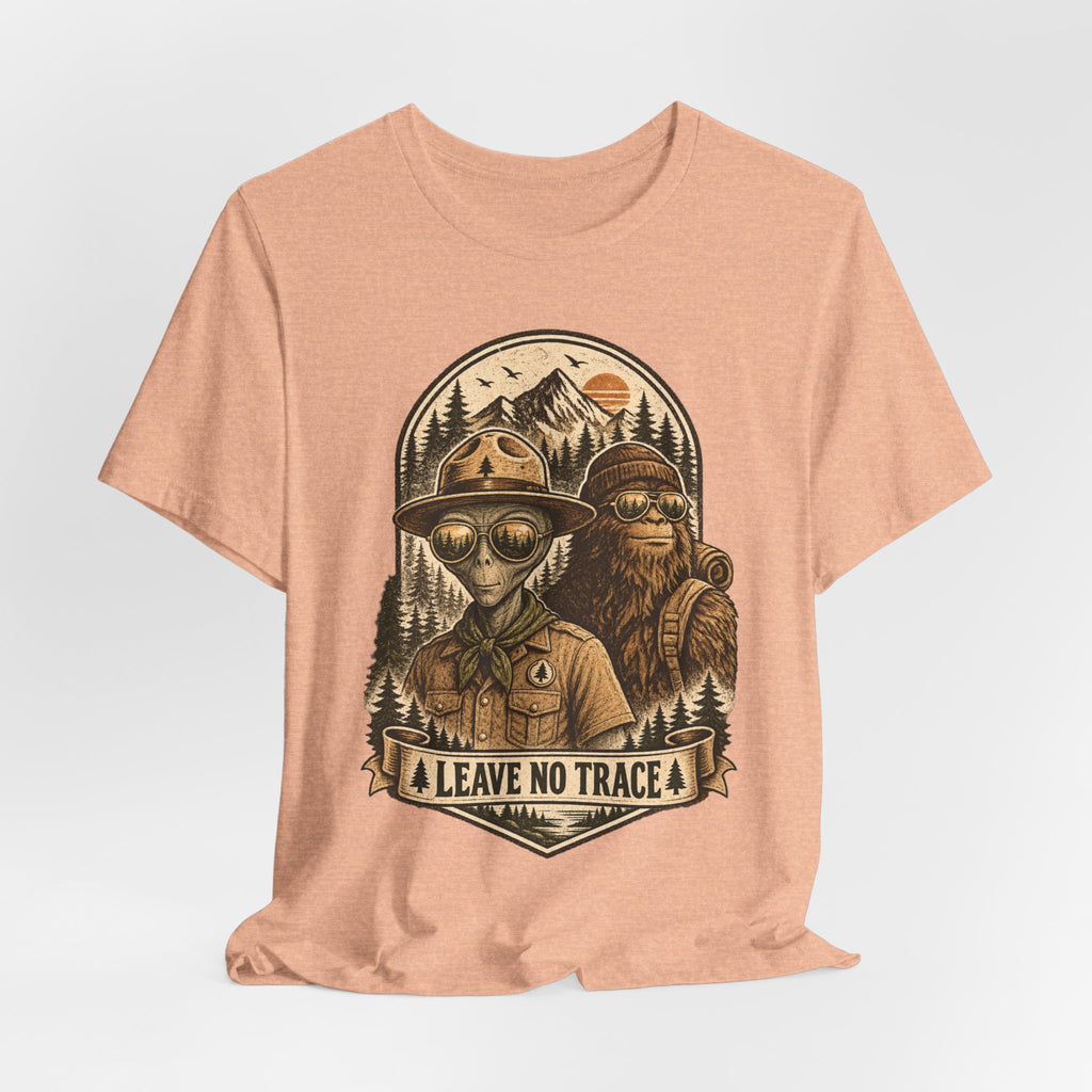 Alien Ranger Bigfoot Tee in Heather True Royal - funny alien ranger Bigfoot leave no trace shirt, Barely Outdoorsy