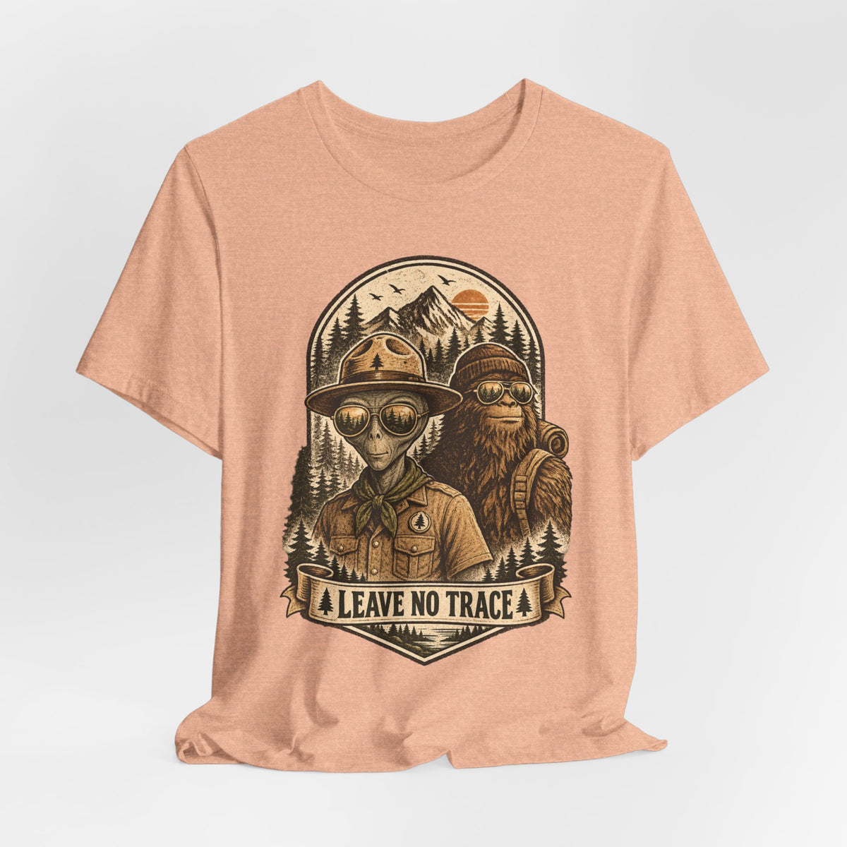 Alien Ranger Bigfoot Tee in Heather True Royal - funny alien ranger Bigfoot leave no trace shirt, Barely Outdoorsy