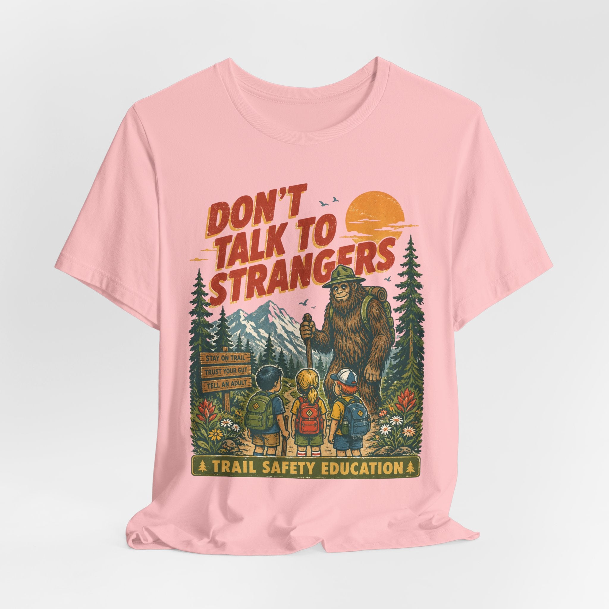 Don't Talk to Strangers Bigfoot Tee in Mauve - funny Bigfoot stranger humor shirt, Barely Outdoorsy Bella Canvas