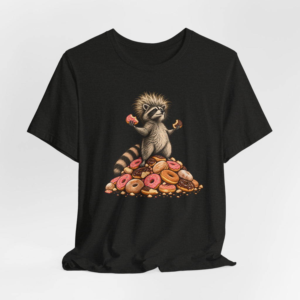 Donut King Raccoon T-Shirt in Heather Olive - funny goblincore donut king raccoon humor graphic tee, Barely Outdoorsy