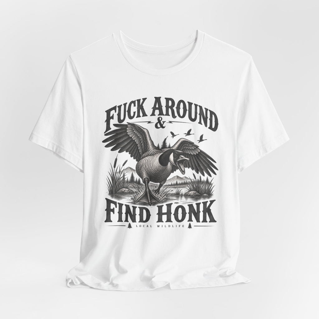 Fuck Around and Find Honk Goose Tee in Heather Prism Lilac - funny goose honk warning shirt, Barely Outdoorsy Bella Canvas