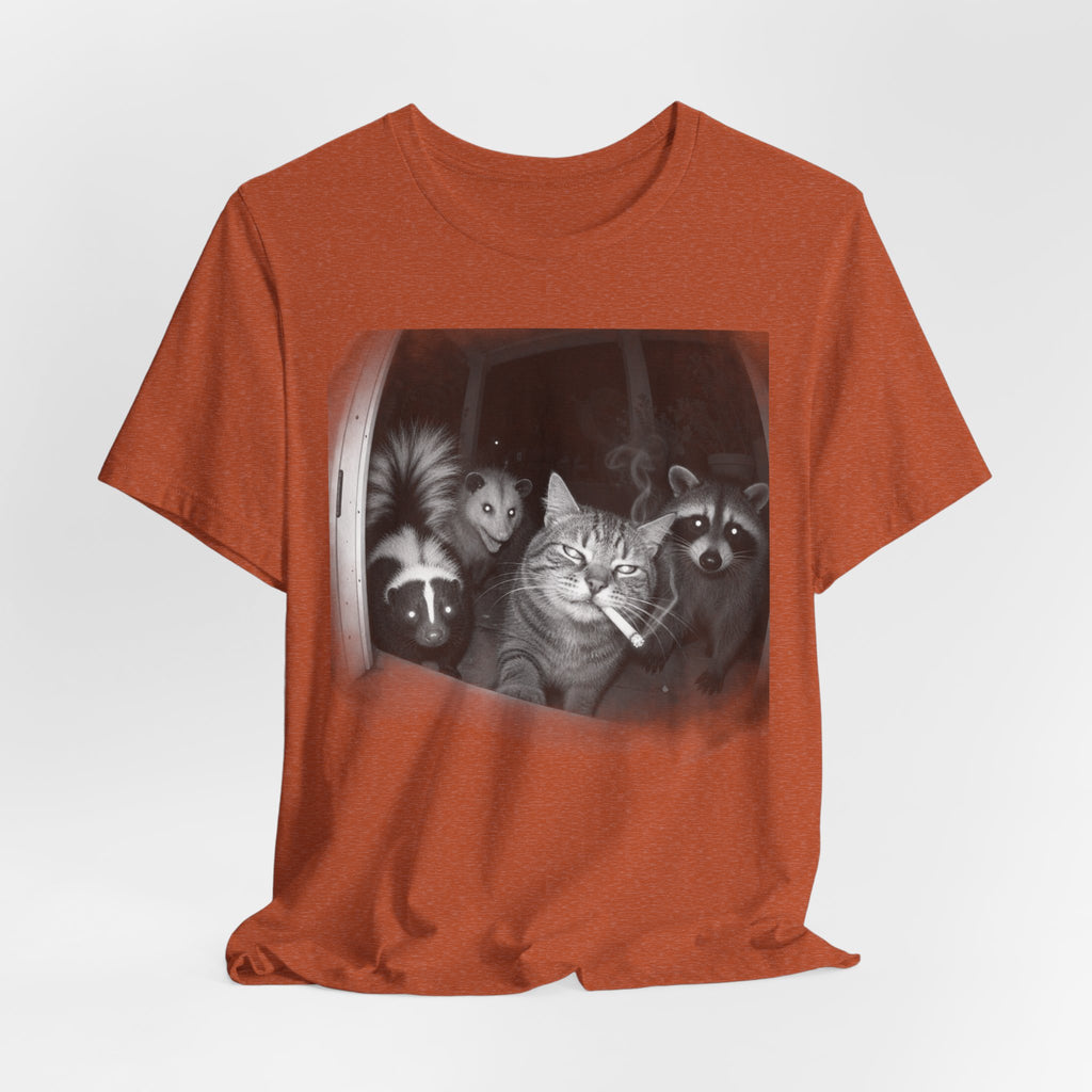 Midnight Trash Crew T-Shirt in Heather Purple - funny goblincore raccoon opossum midnight crew graphic tee, Barely Outdoorsy