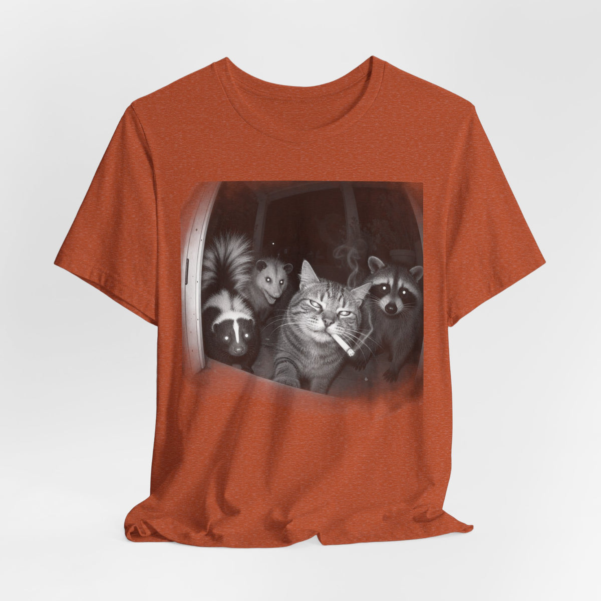 Midnight Trash Crew T-Shirt in Heather Purple - funny goblincore raccoon opossum midnight crew graphic tee, Barely Outdoorsy