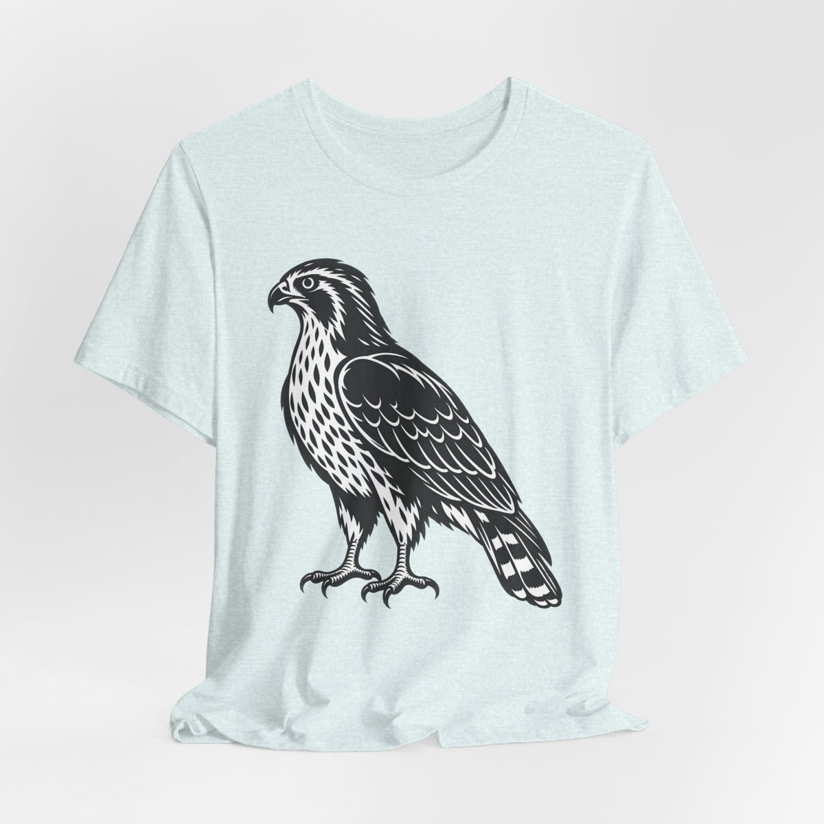 Hawk Woodcut T-Shirt in Heather Prism Ice Blue - vintage naturalist hawk graphic tee, Barely Outdoorsy