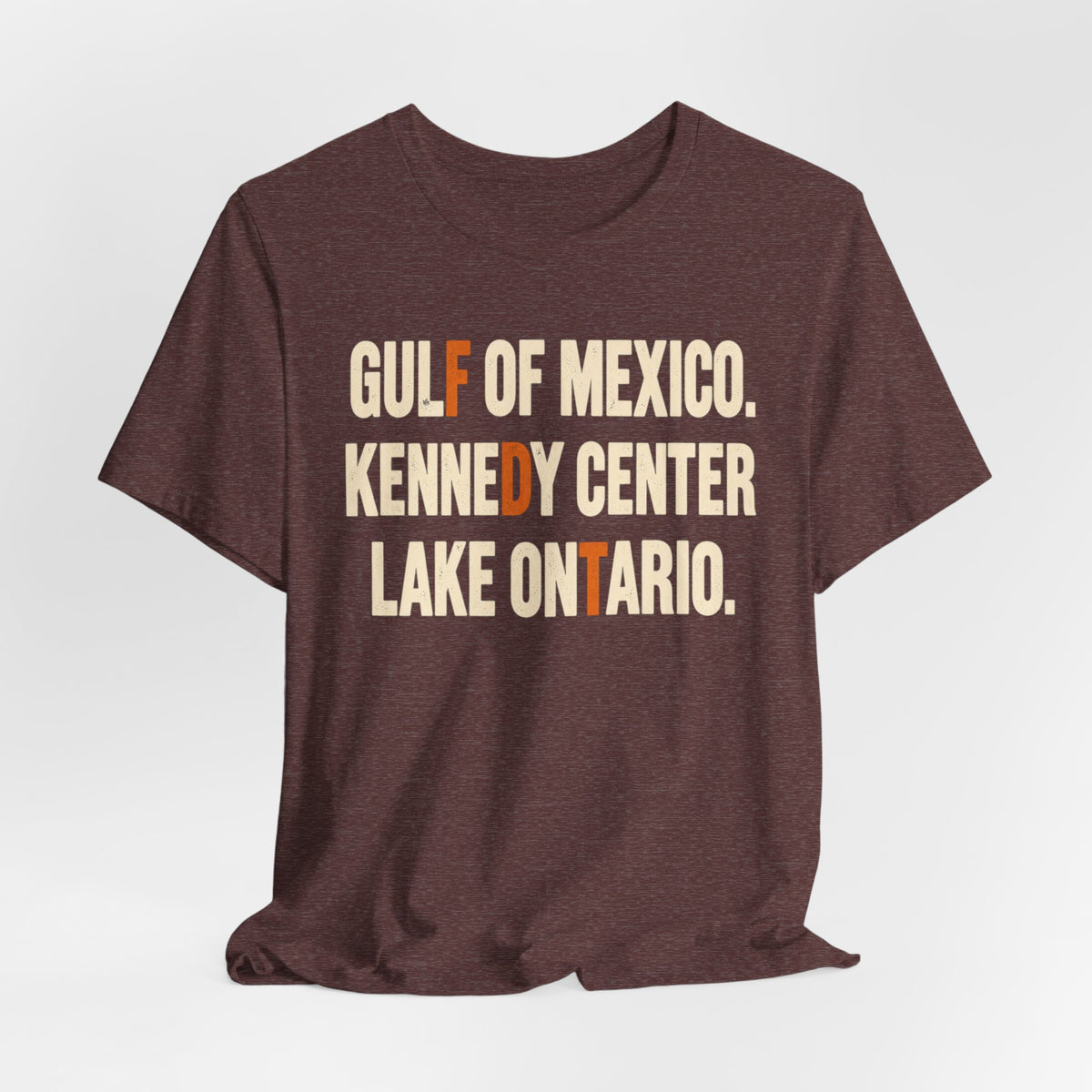 Gulf of Mexico Kennedy Center Lake Ontario Tee in Heather Maroon - bold naming resistance shirt, Barely Outdoorsy Bella Canvas