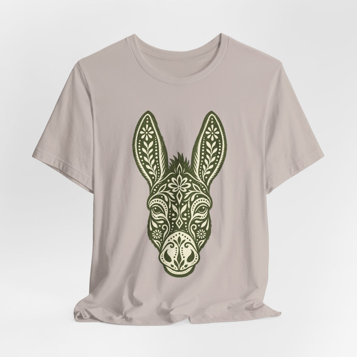 Ornamental Folk Art Donkey T-Shirt in Heather Cool Grey - funny folk art ornamental donkey wildlife graphic tee, Barely Outdoorsy