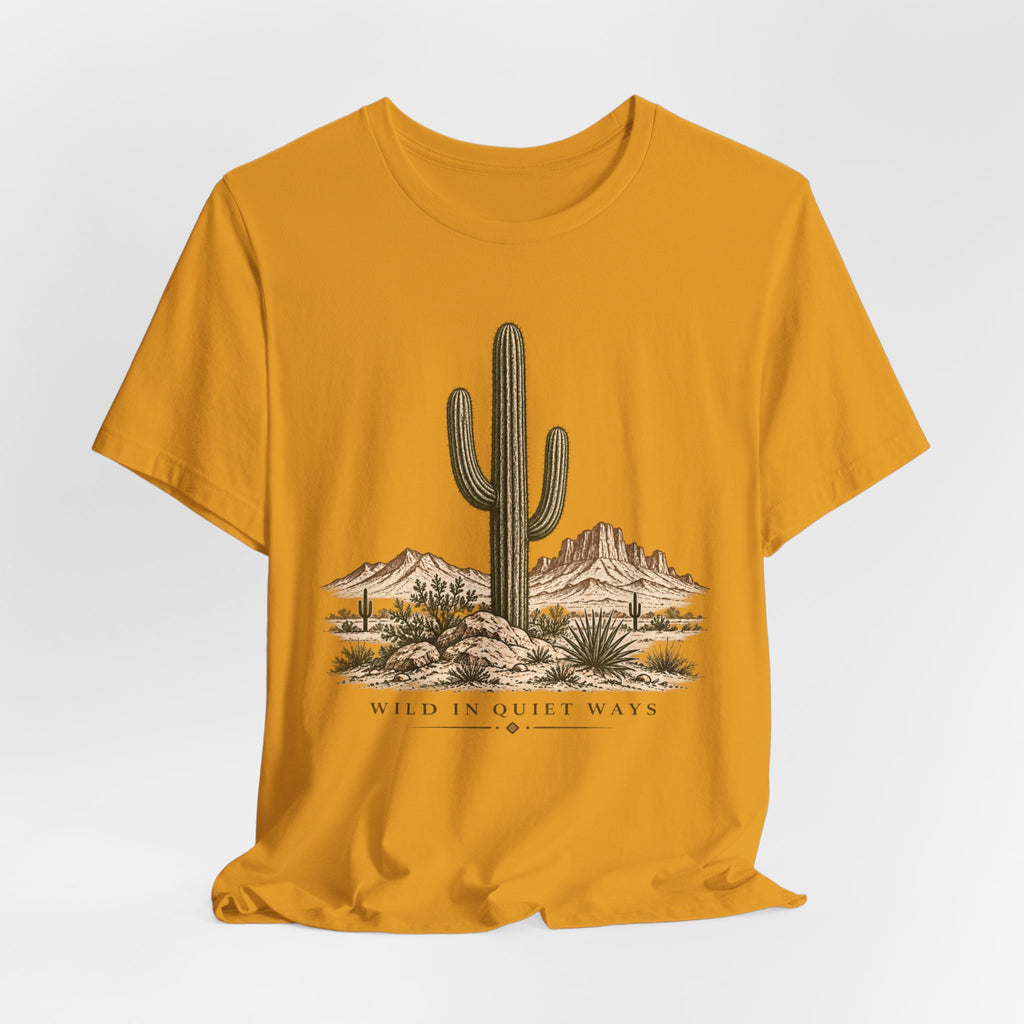 Wild in Quiet Ways Saguaro T-Shirt in Heather Prism Lilac - Southwest saguaro graphic tee, Barely Outdoorsy