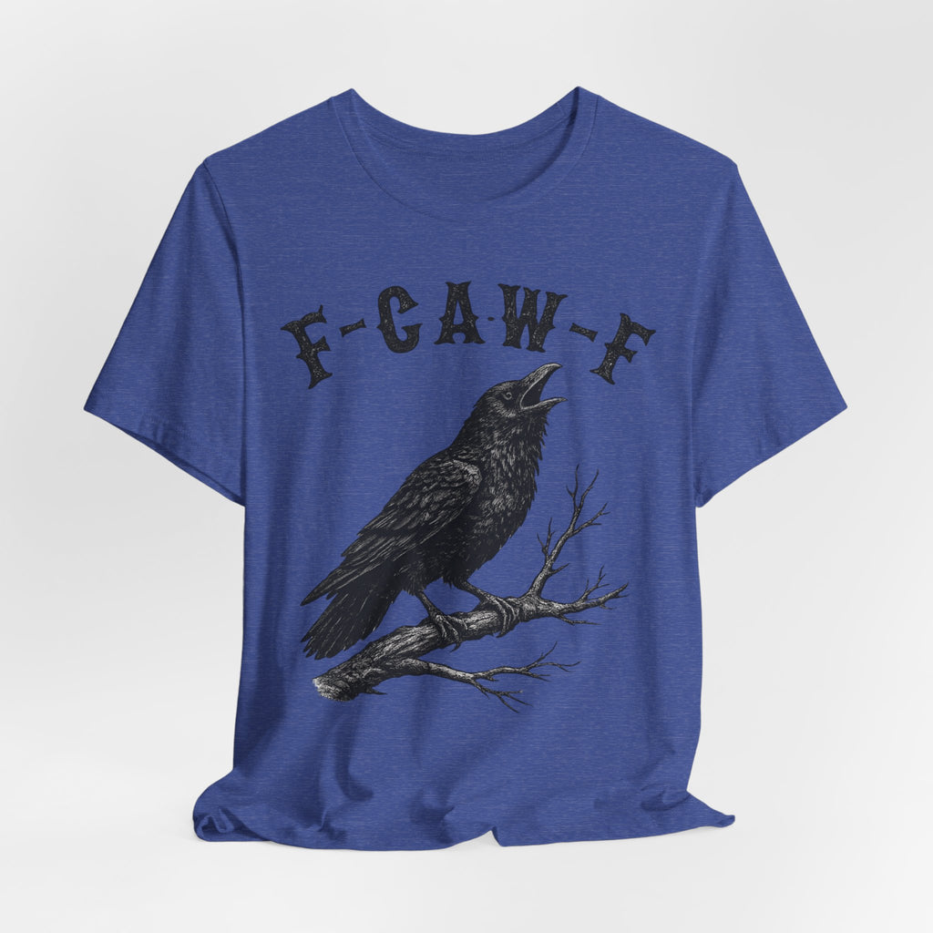 F-CAW-F Funny Crow T-Shirt in Heather Ice Blue - gothic crow humor graphic tee, Barely Outdoorsy