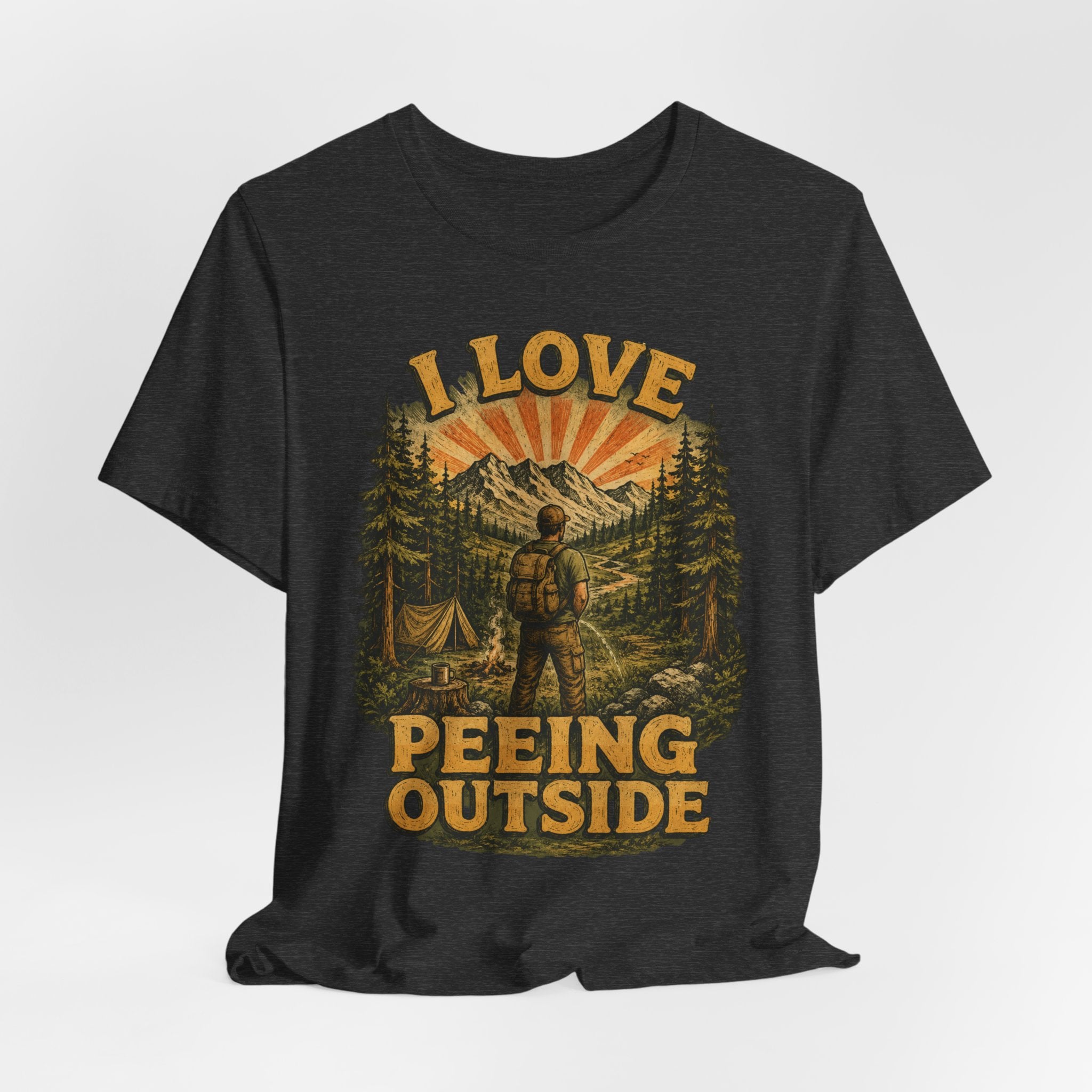I Love Peeing Outside Tee in Maroon - funny outdoor camping humor shirt, Barely Outdoorsy Bella Canvas 3001