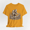 Bigfoot Mushroom Forager Tee in White - Bigfoot foraging mushroom vintage illustration shirt, Barely Outdoorsy