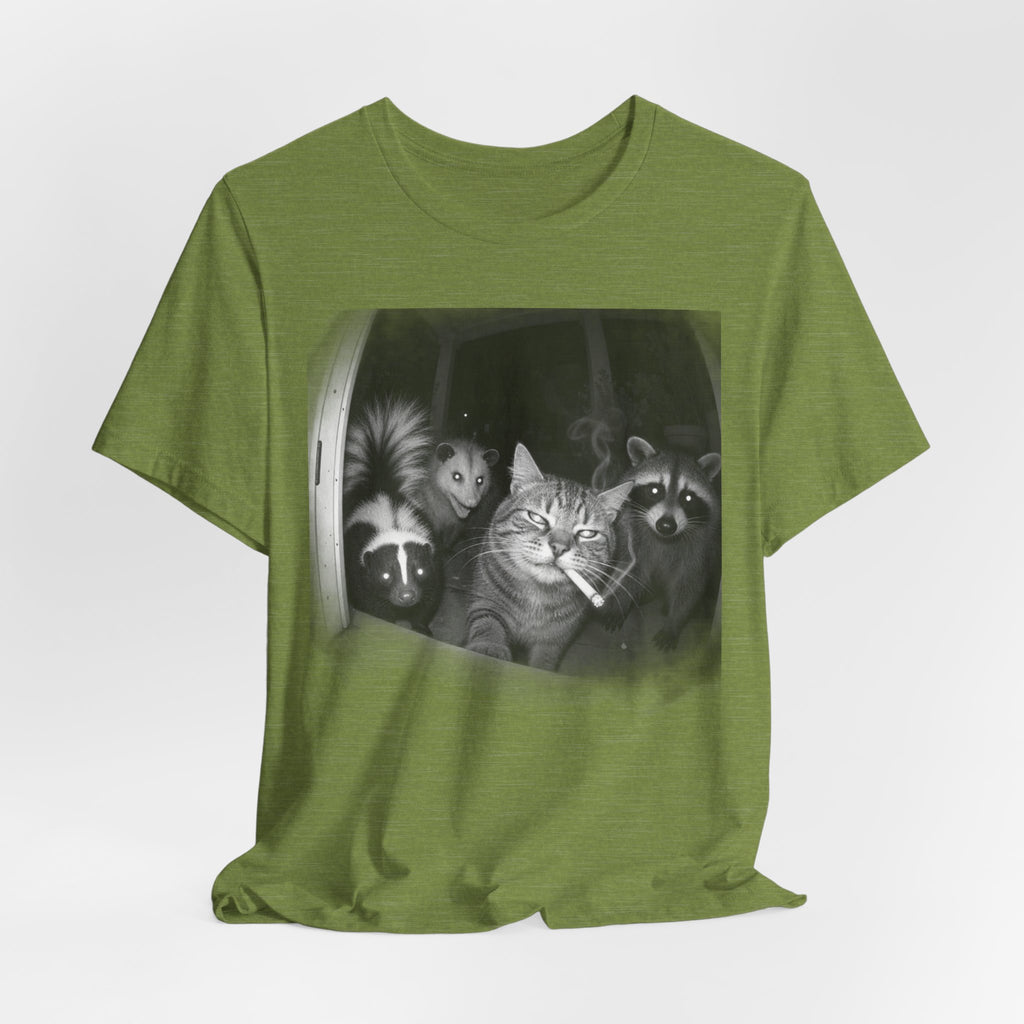 Midnight Trash Crew T-Shirt in Heather Dusty Blue - funny goblincore raccoon opossum midnight crew graphic tee, Barely Outdoorsy