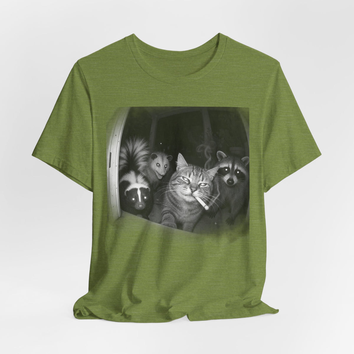 Midnight Trash Crew T-Shirt in Heather Dusty Blue - funny goblincore raccoon opossum midnight crew graphic tee, Barely Outdoorsy