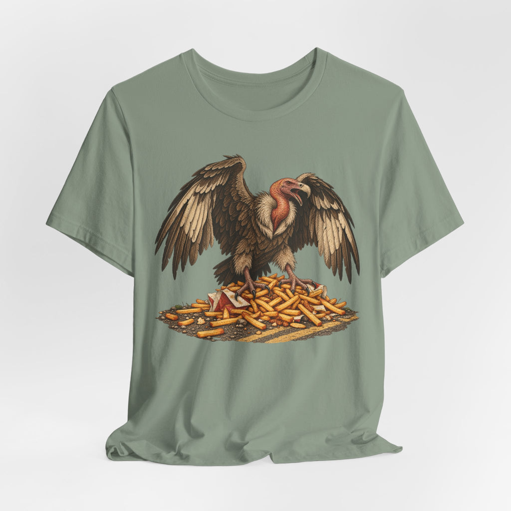 Roadside Fries Vulture T-Shirt in Heather Stone - funny vulture roadside fries scavenger humor graphic tee, Barely Outdoorsy
