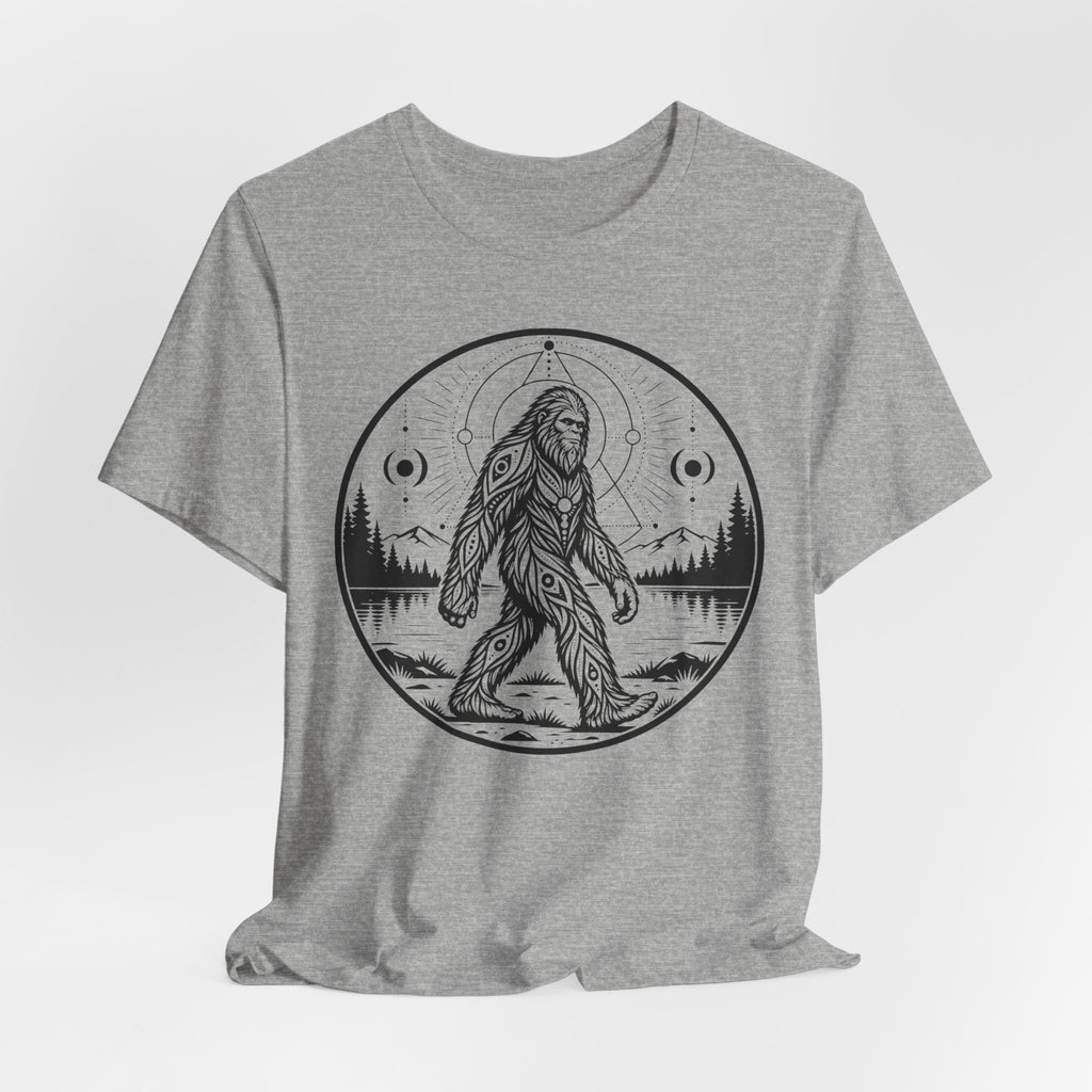 Celestial Bigfoot T-Shirt in Ash - celestial Sasquatch moon stars graphic tee, Barely Outdoorsy Bella Canvas