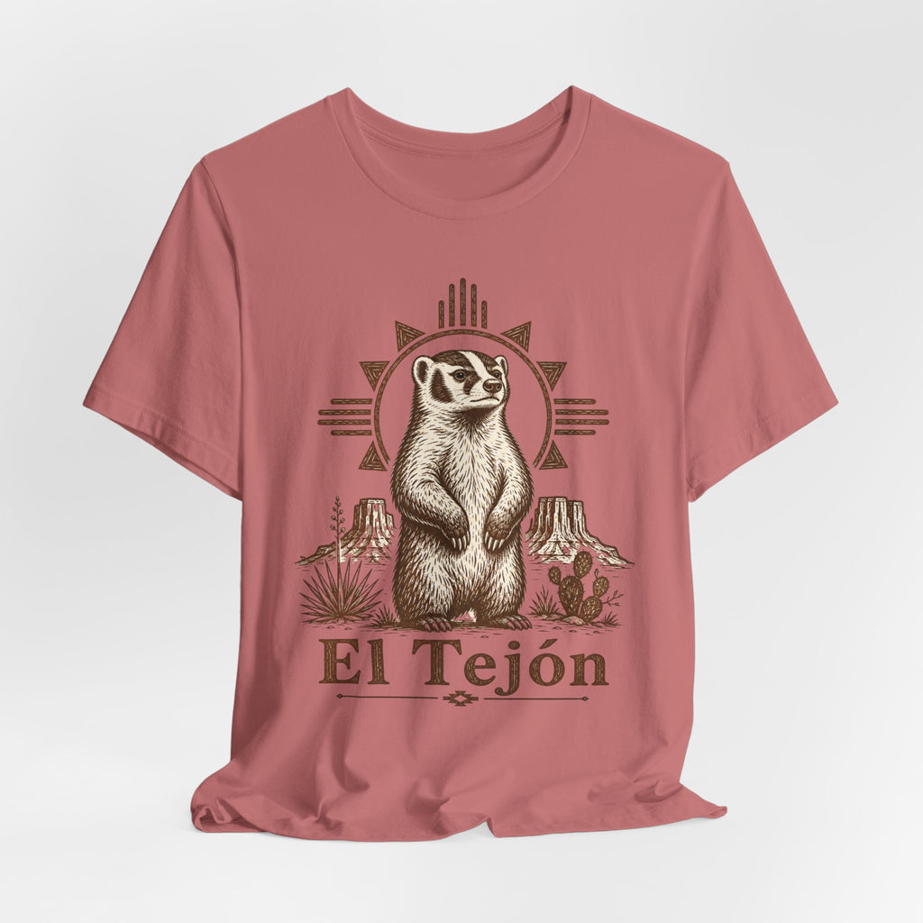 El Tejón Badger T-Shirt in Heather Prism Ice Blue - vintage etching American badger Southwest tee, Barely Outdoorsy