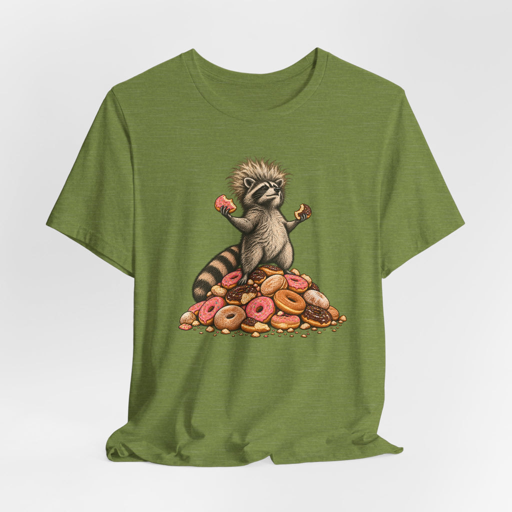 Donut King Raccoon T-Shirt in Black Heather - funny goblincore donut king raccoon humor graphic tee, Barely Outdoorsy