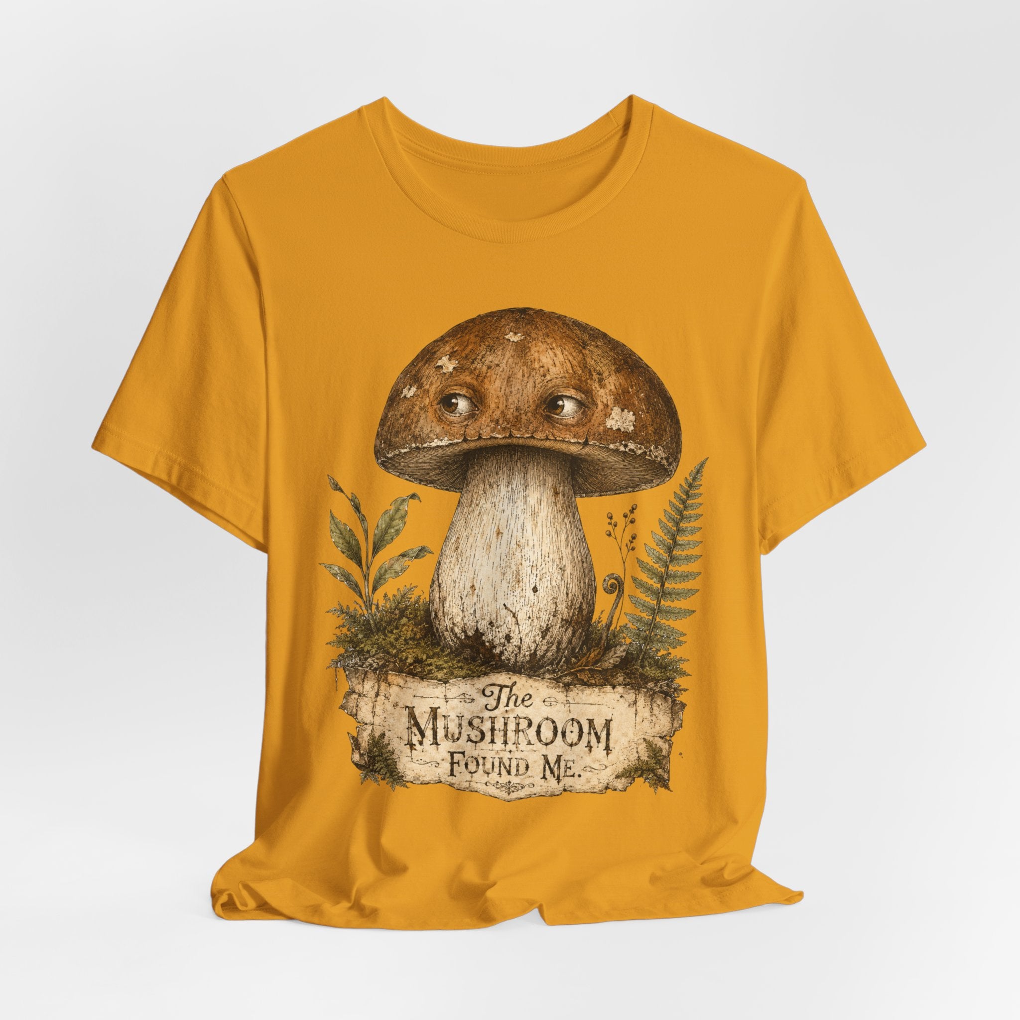 The Mushroom Found Me Tee in Heather Ice Blue - porcini bolete fern botanical graphic shirt, Barely Outdoorsy