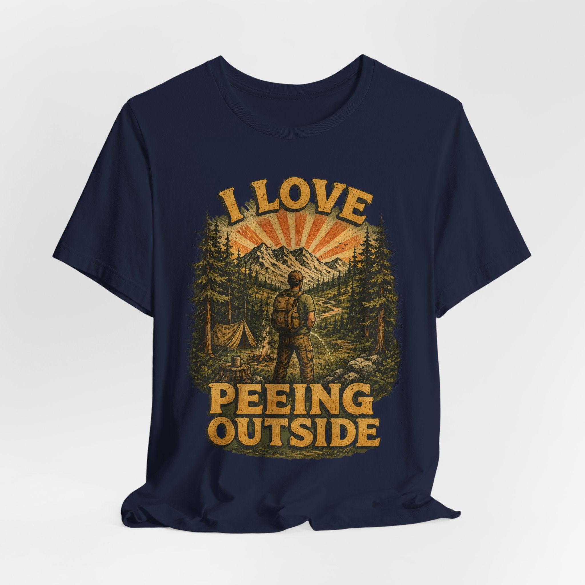 I Love Peeing Outside T-Shirt in Navy - funny camping outdoor humor graphic tee, Barely Outdoorsy