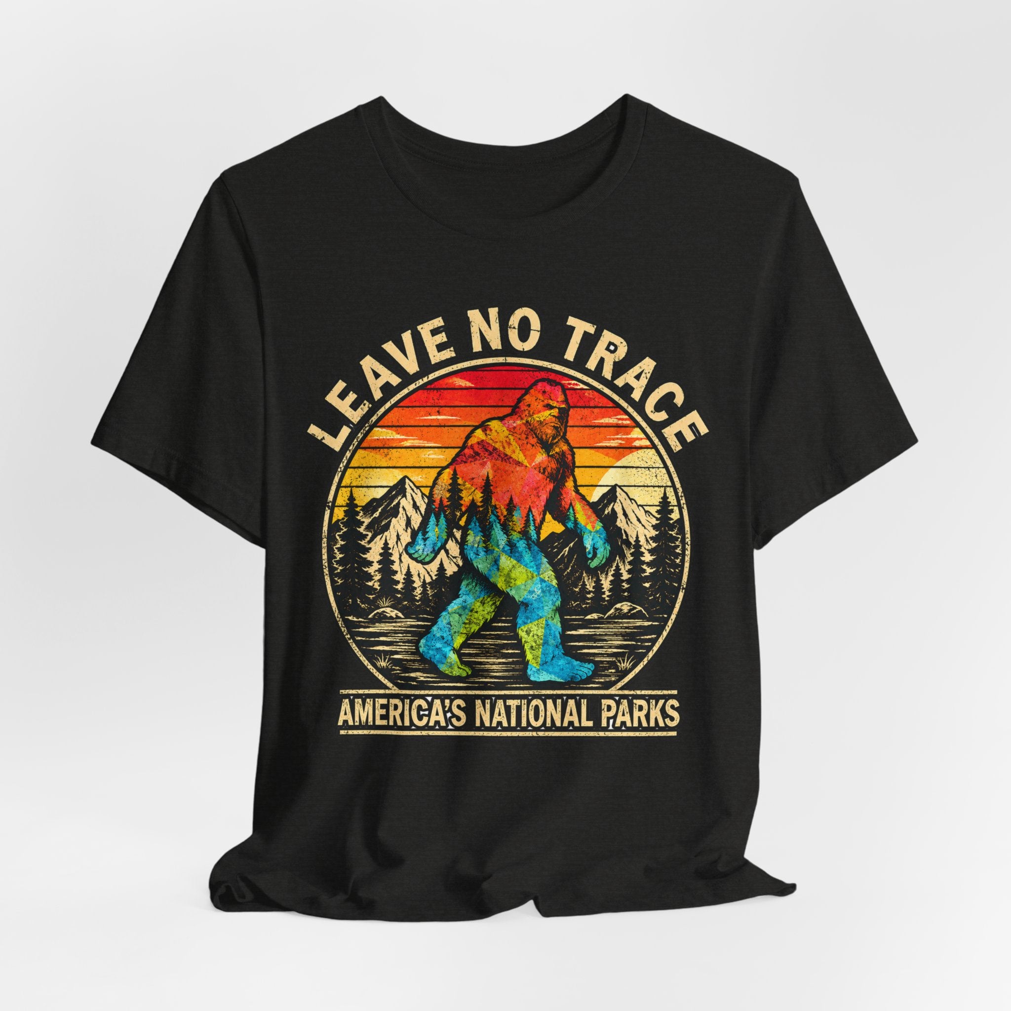 Leave No Trace Bigfoot T-Shirt in Black Heather - funny Bigfoot leave no trace graphic tee, Barely Outdoorsy