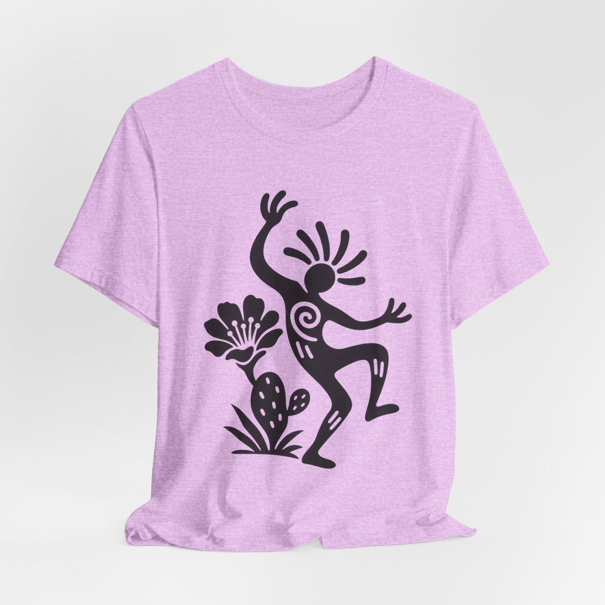 Sun Dancer Petroglyph T-Shirt in Dark Grey Heather detail - Southwest sun dancer petroglyph close-up graphic