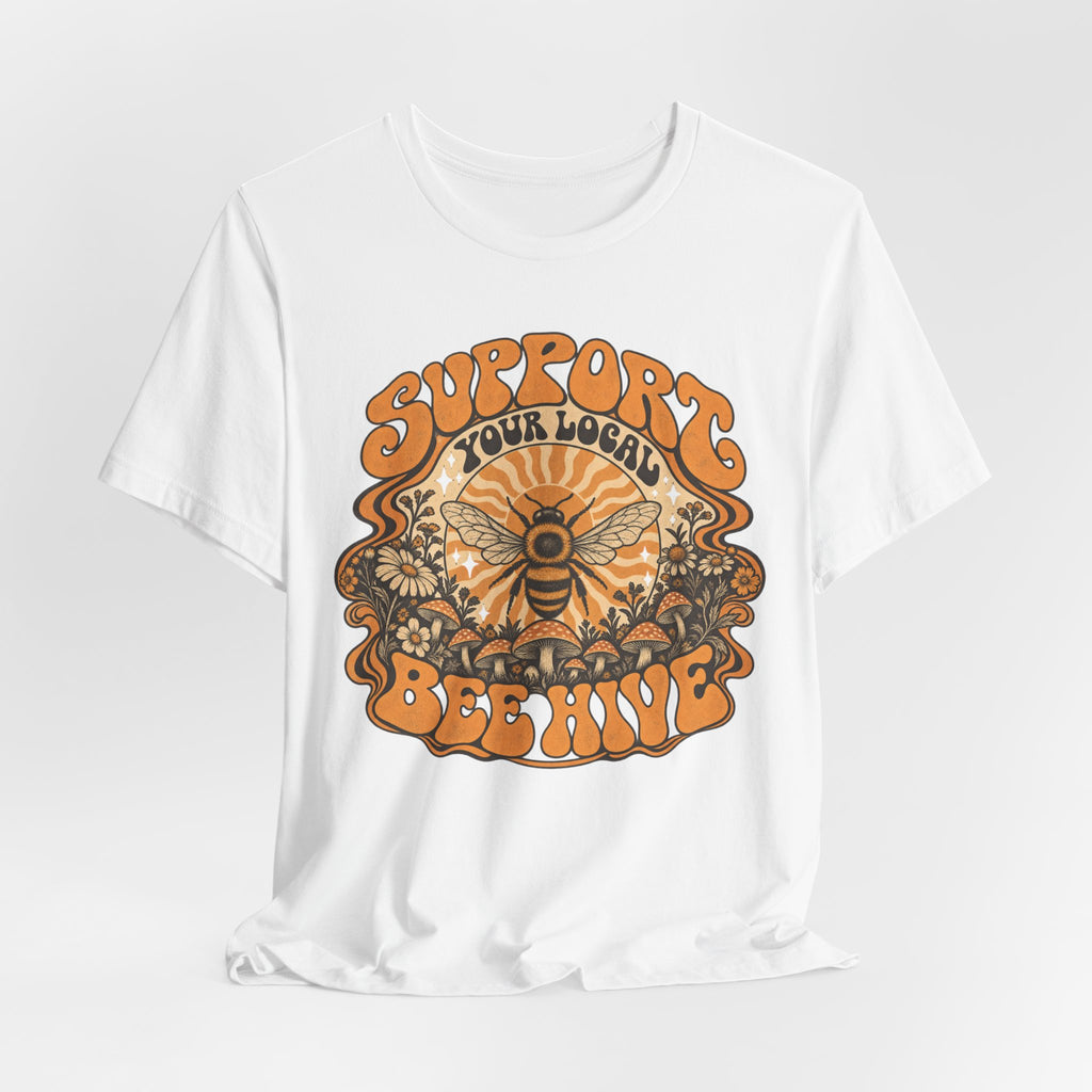 Support Your Local Bee Hive Tee in Heather Brown - bee hive cottagecore wildflower shirt, Barely Outdoorsy