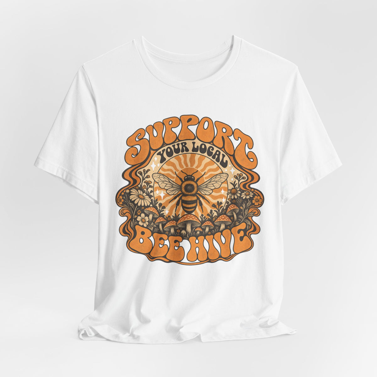 Support Your Local Bee Hive Tee in Heather Brown - bee hive cottagecore wildflower shirt, Barely Outdoorsy