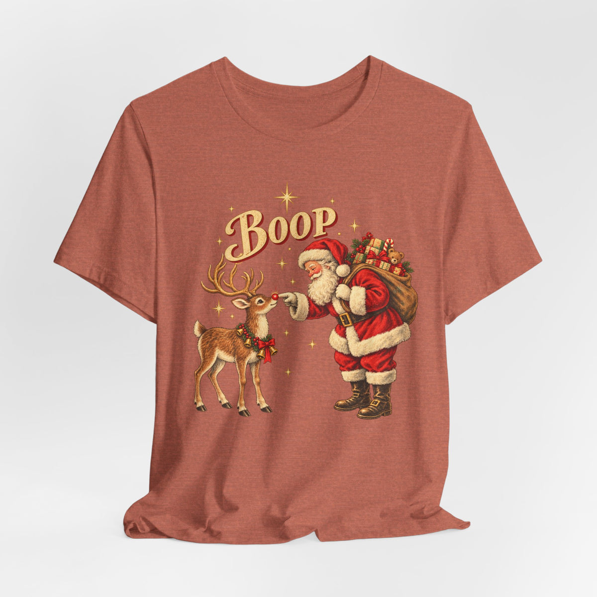 Santa Boop Reindeer Christmas T-Shirt in Heather Cool Grey - funny Santa boop reindeer Christmas holiday graphic tee, Barely Outdoorsy