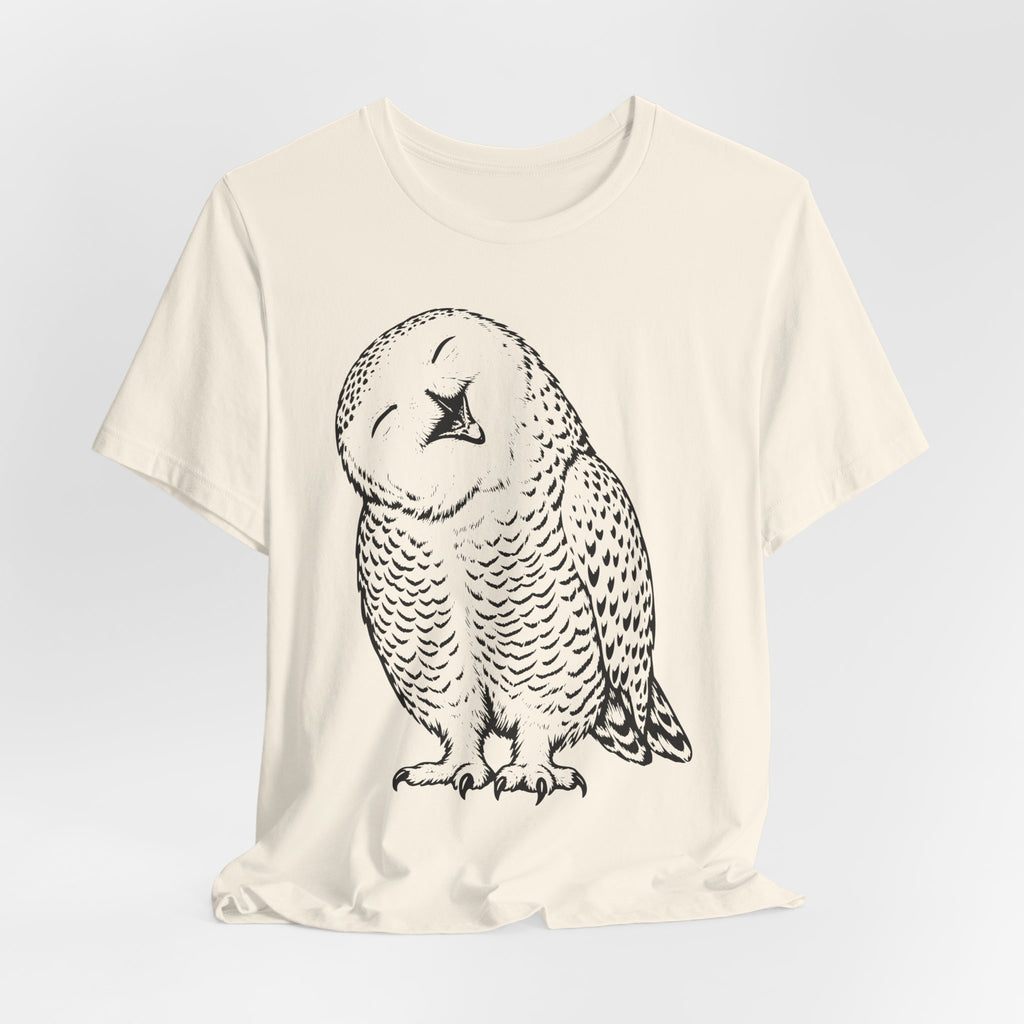 Owl Fine Line Tee in Ash - fine line owl portrait naturalist shirt, Barely Outdoorsy Bella Canvas 3001