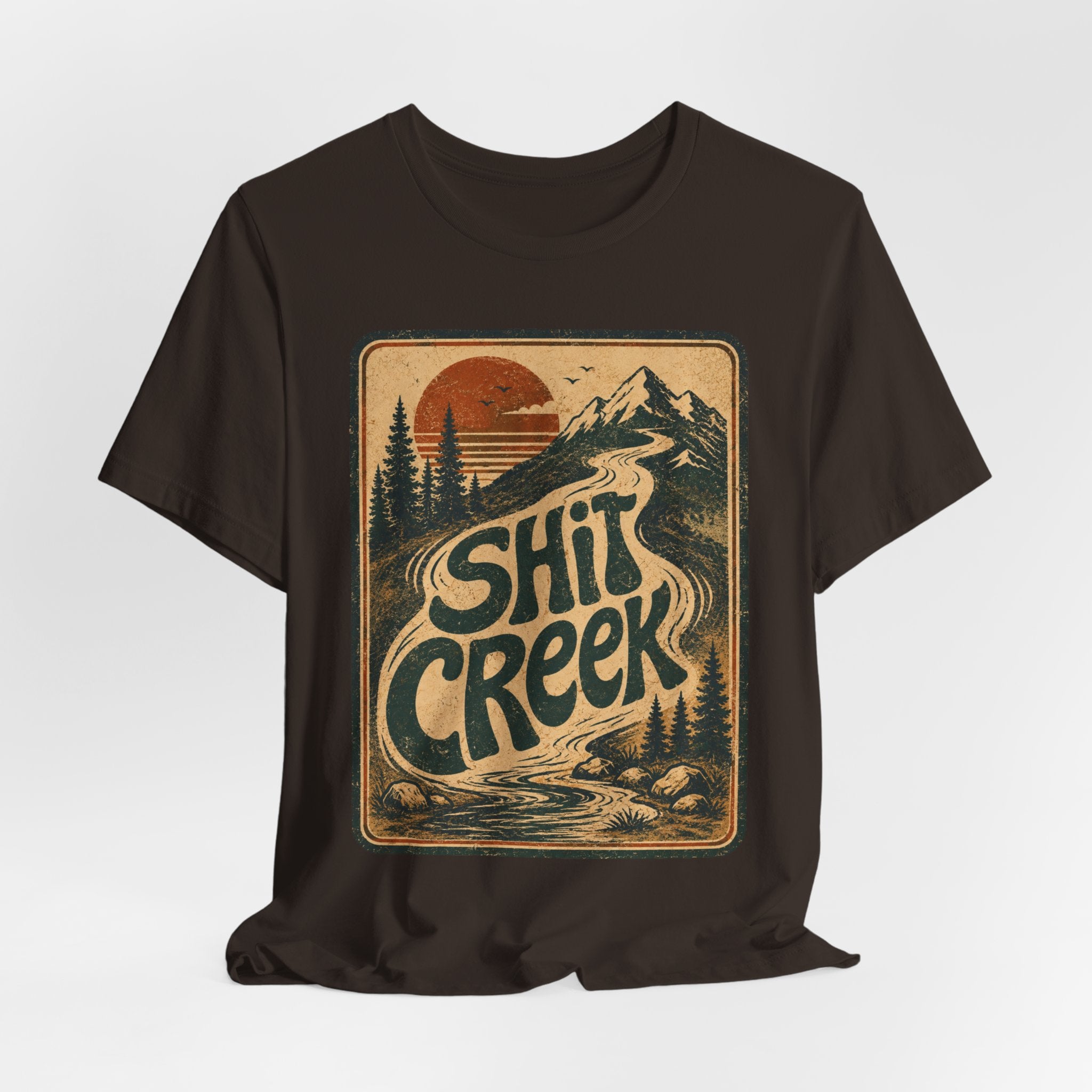 Shit Creek Retro Mountain T-Shirt in Navy - funny retro mountain hiking graphic tee, Barely Outdoorsy