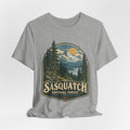 Sasquatch National Forest Tee in Heather True Royal - retro Bigfoot national park shirt, Barely Outdoorsy