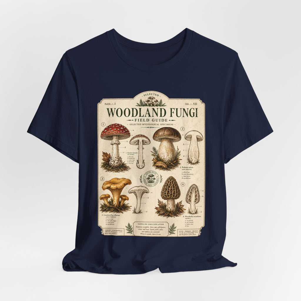 Woodland Fungi Field Guide Tee in Brown - mushroom field guide humor outdoor shirt, Barely Outdoorsy