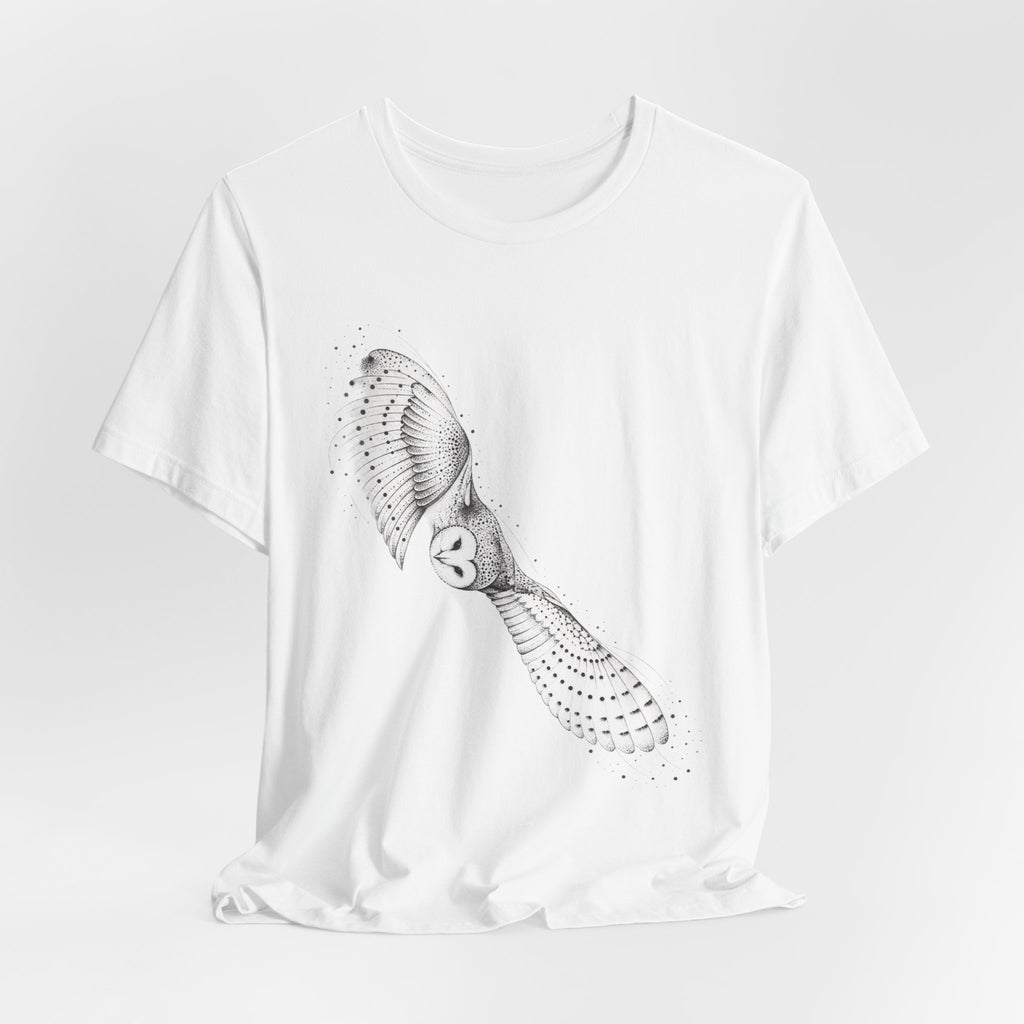 Barn Owl in Flight Tee in Heather Ice Blue - vintage barn owl flight shirt, Barely Outdoorsy Bella Canvas 3001