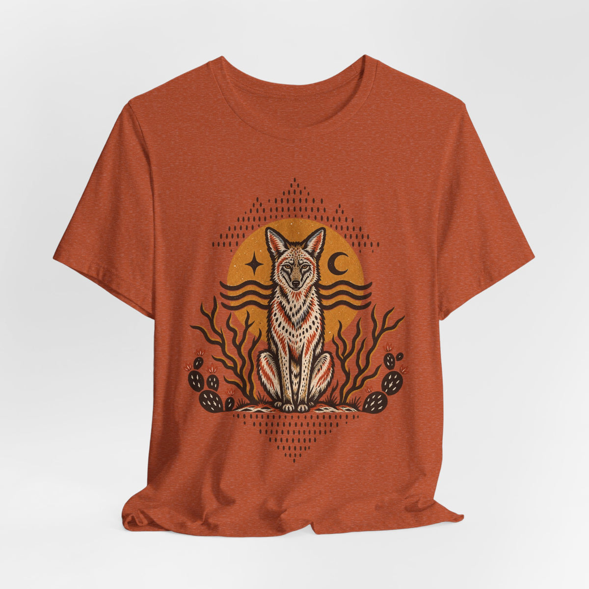 Desert Coyote Southwest T-Shirt in Heather Purple - Southwest desert coyote wildlife graphic tee, Barely Outdoorsy