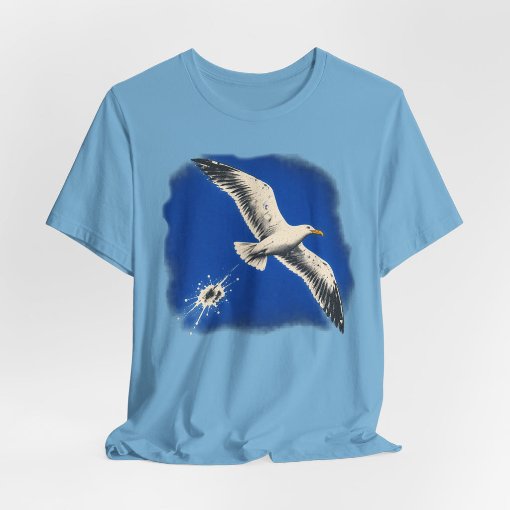 Seagull Direct Hit T-Shirt in Heather Ice Blue - funny coastal seagull direct hit bird humor graphic tee, Barely Outdoorsy