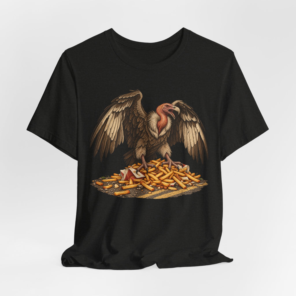 Roadside Fries Vulture T-Shirt in Black Heather - funny vulture roadside fries scavenger humor graphic tee, Barely Outdoorsy